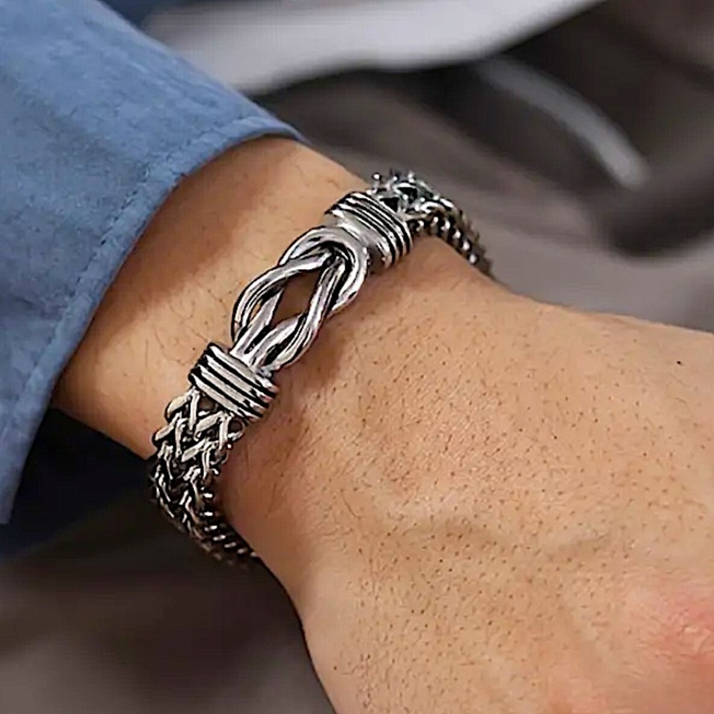 Stainless Steel Cuban Chain Bracelet Magnetic Closure Hip Hop Knot - Picture 2 of 4